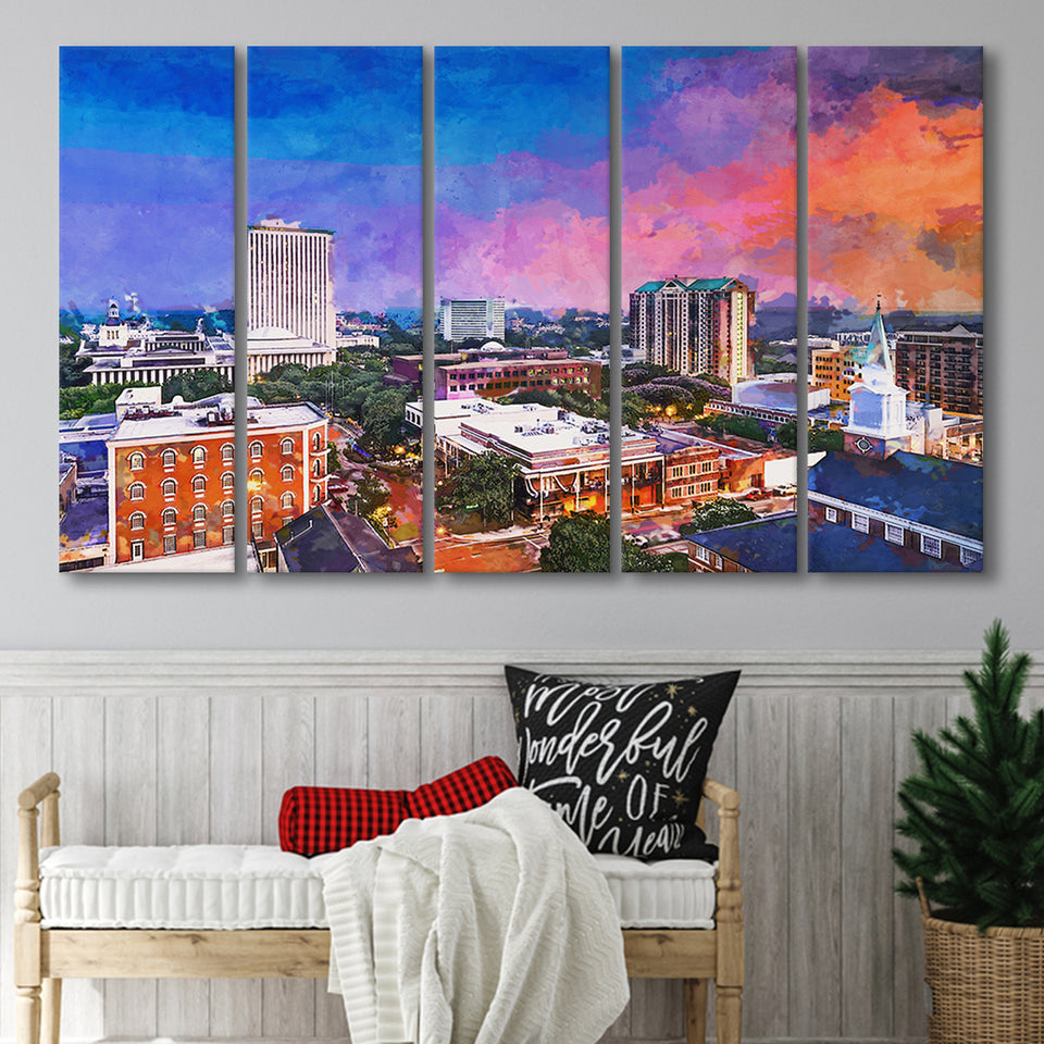 Tallahassee Florida Usa Downtown Skyline 5 Pieces Extra Large Canvas Prints Wall Art Home Decor