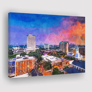Tallahassee Florida Usa Downtown Skyline City Art Watercolor Canvas Prints Wall Art Home Decor, Large Canvas