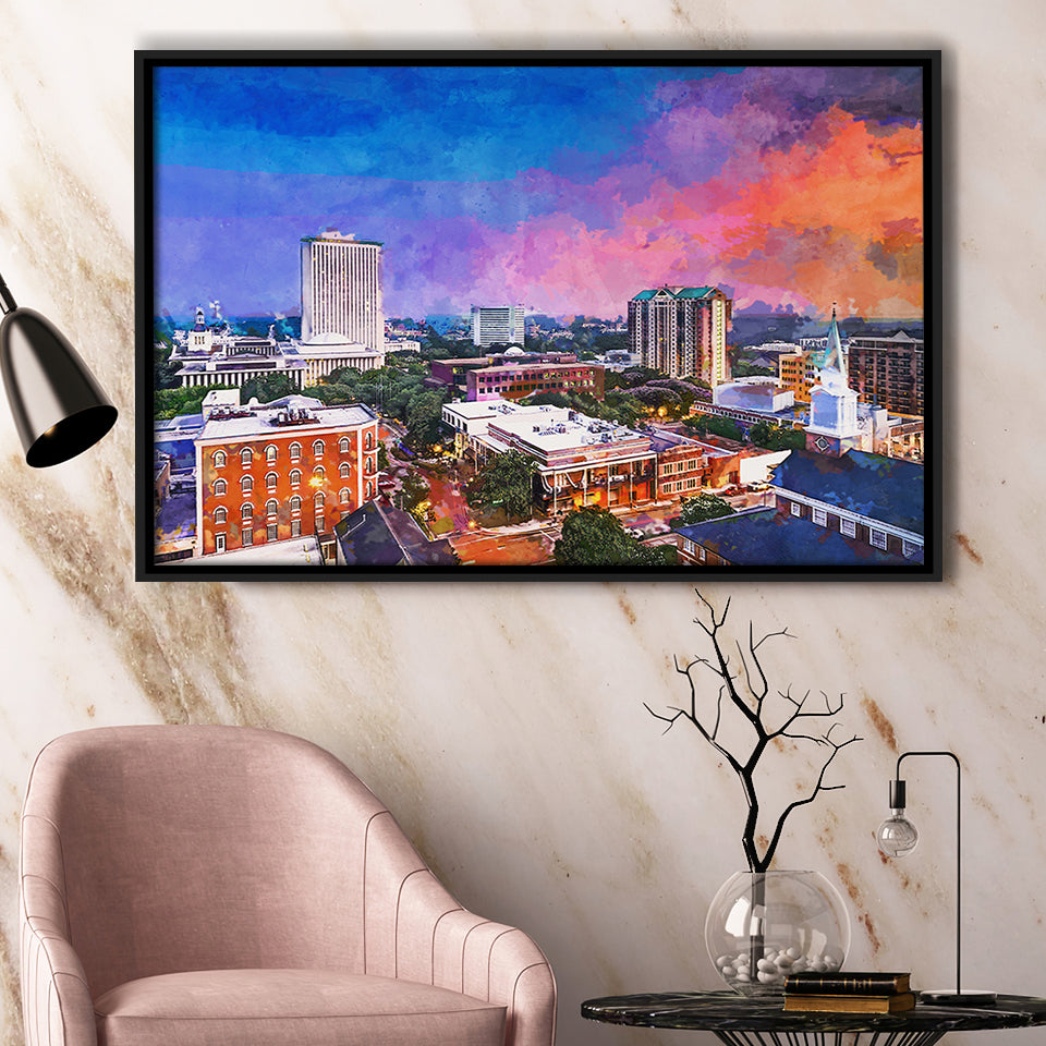 Tallahassee Florida Usa Downtown Skyline City Art Watercolor Framed Ca