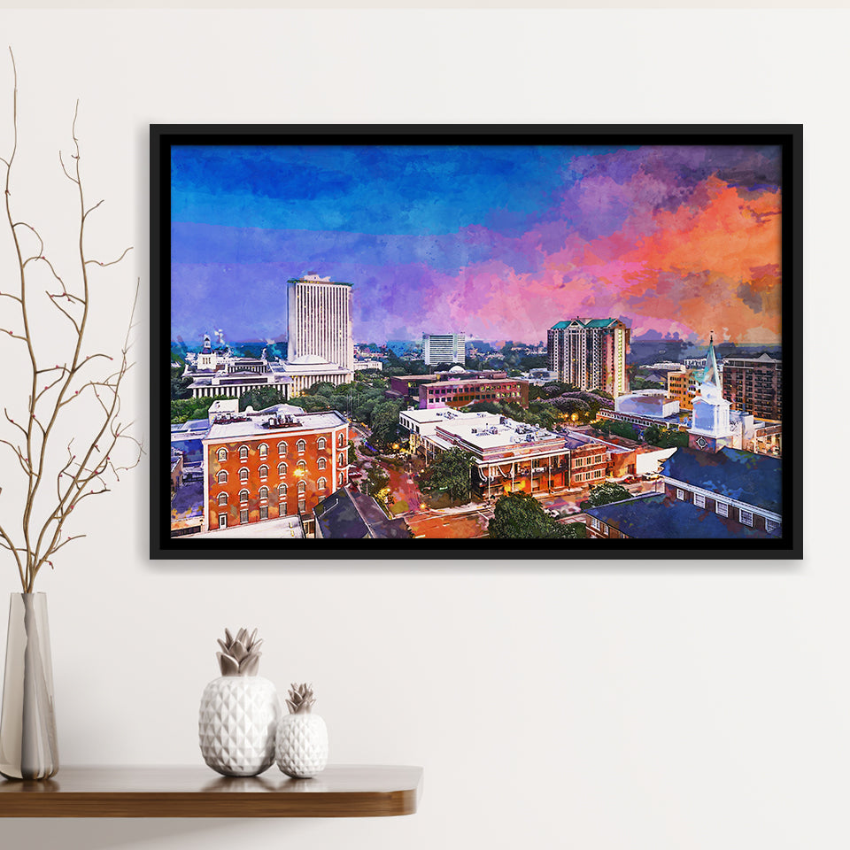 Tallahassee Florida Usa Downtown Skyline City Art Watercolor Framed Canvas Prints Wall Art Home Decor,Floating Frame