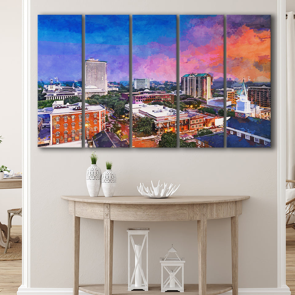Tallahassee Florida Usa Downtown Skyline 5 Pieces Extra Large Canvas Prints Wall Art Home Decor