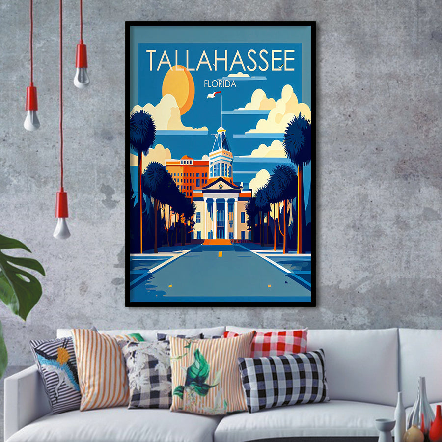 Tallahassee Florida Retro Art Print, City Art Print, Framed Art Print Wall Art Home Decor, Framed Picture