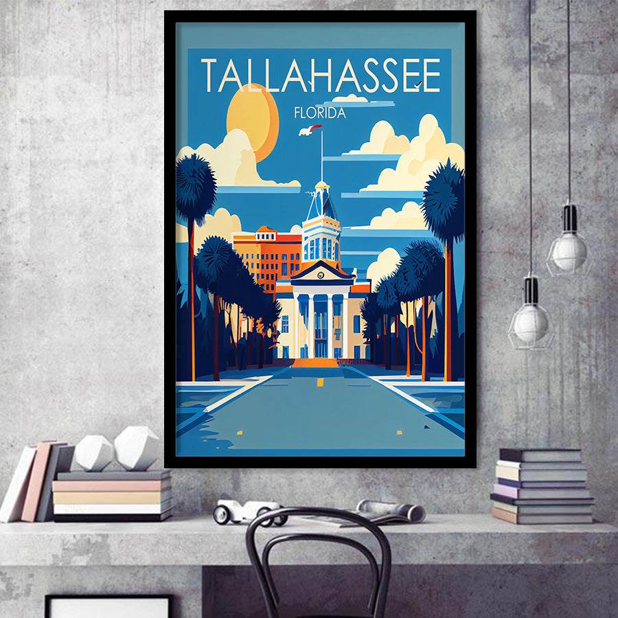 Tallahassee Florida Retro Art Print, City Art Print, Framed Art Print Wall Art Home Decor, Framed Picture