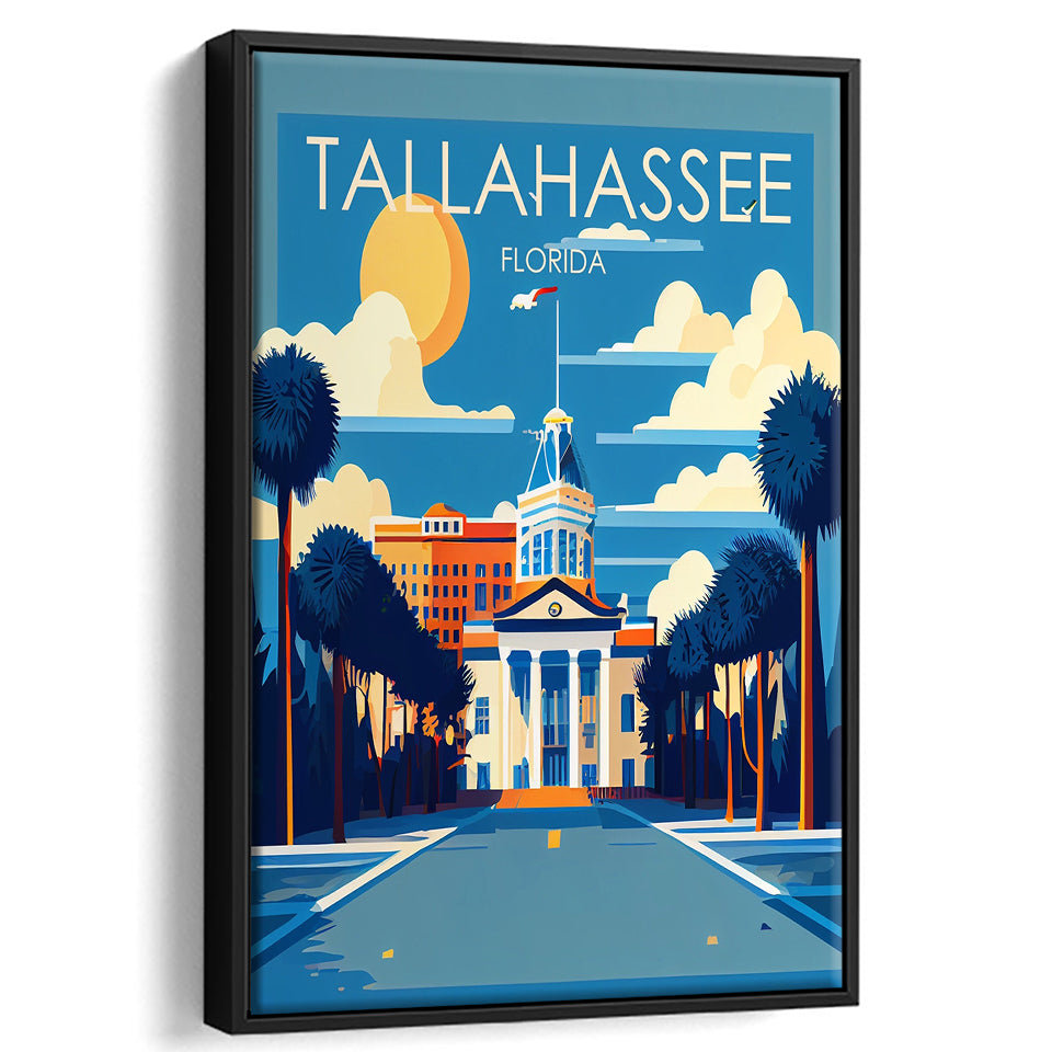 Tallahassee Florida Retro Art Print, Large Canvas, Framed Canvas Print Wall Art Home Decor, Floating Frame