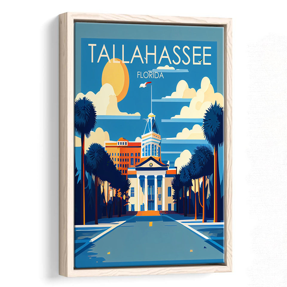 Tallahassee Florida Retro Art Print, Large Canvas, Framed Canvas Print Wall Art Home Decor, Floating Frame
