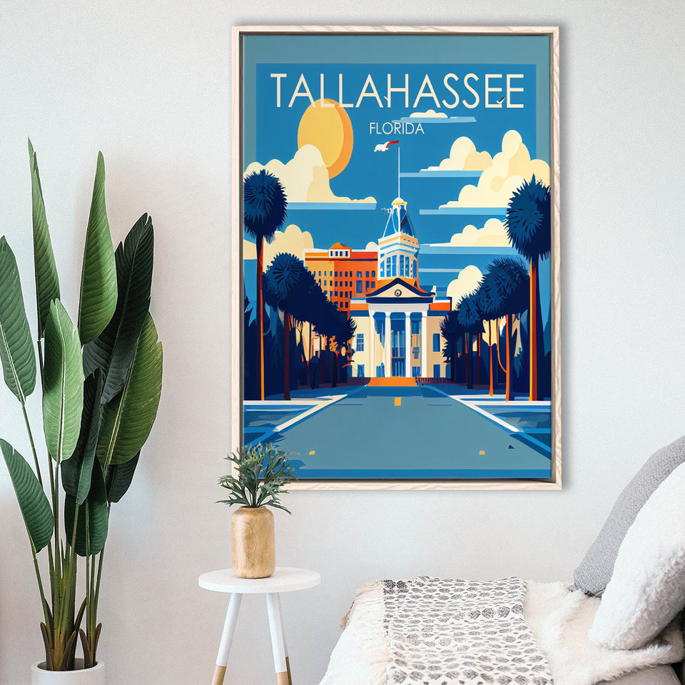Tallahassee Florida Retro Art Print, Large Canvas, Framed Canvas Print