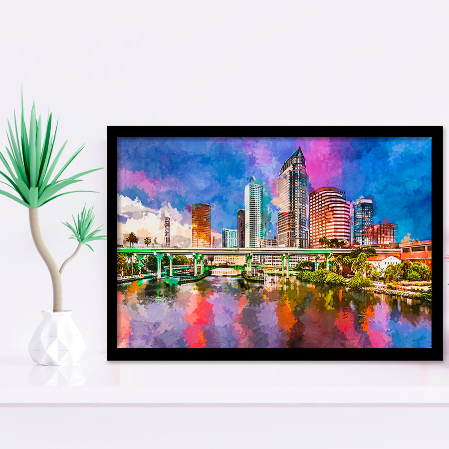 Tampa Florida Usa Downtown Skyline On City Art Watercolor Framed Art Prints Wall Art Decor,Framed Picture