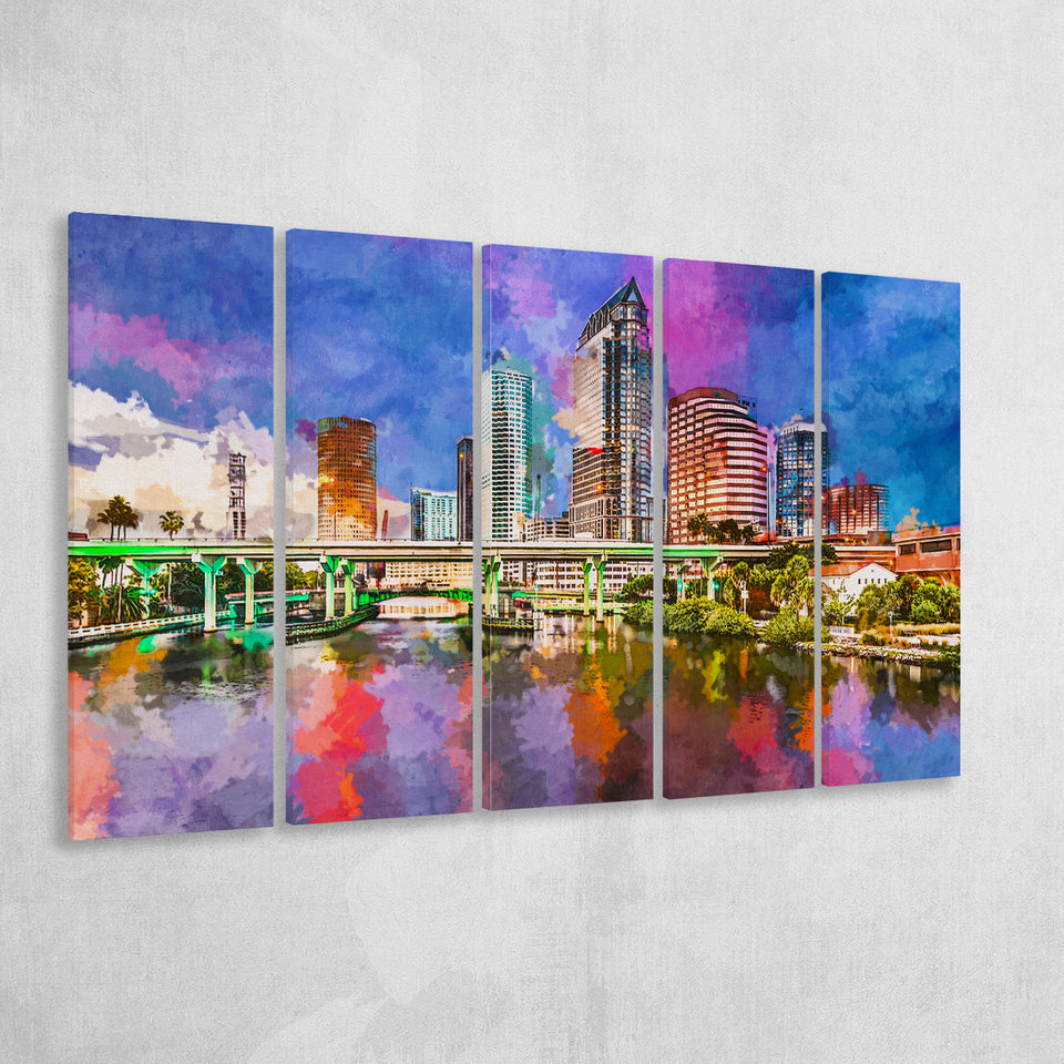 Tampa Florida Usa Downtown Skyline On 5 Pieces Extra Large Canvas Prints Wall Art Home Decor