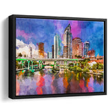 Tampa Florida Usa Downtown Skyline On City Art Watercolor Framed Canvas Prints Wall Art Home Decor,Floating Frame