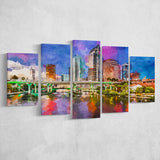 Tampa Florida Usa Downtown Skyline On 5 Pieces Mixed Canvas Prints Wall Art Home Decor