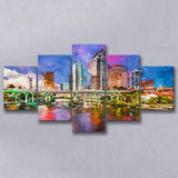 Tampa Florida Usa Downtown Skyline On 5 Pieces Mixed Canvas Prints Wall Art Home Decor