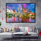 Tampa Florida Usa Downtown Skyline On City Art Watercolor Framed Canvas Prints Wall Art Home Decor,Floating Frame