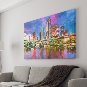 Tampa Florida Usa Downtown Skyline On City Art Watercolor Canvas Prints Wall Art Home Decor, Large Canvas