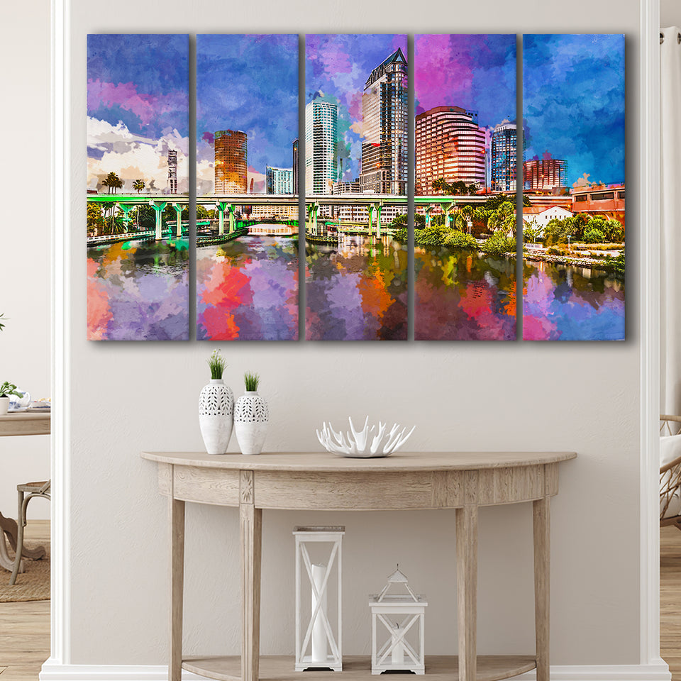 Tampa Florida Usa Downtown Skyline On 5 Pieces Extra Large Canvas Prints Wall Art Home Decor