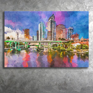 Tampa Florida Usa Downtown Skyline On City Art Watercolor Canvas Prints Wall Art Home Decor, Large Canvas