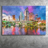 Tampa Florida Usa Downtown Skyline On City Art Watercolor Canvas Prints Wall Art Home Decor, Large Canvas