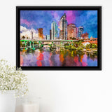 Tampa Florida Usa Downtown Skyline On City Art Watercolor Framed Canvas Prints Wall Art Home Decor,Floating Frame