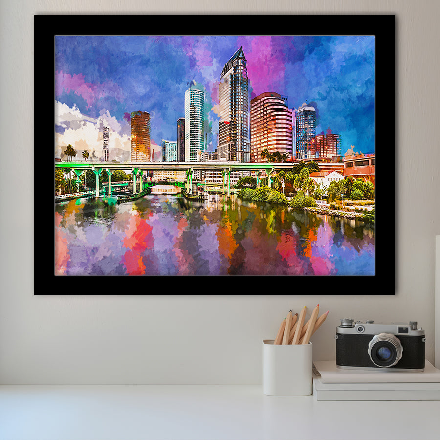 Tampa Florida Usa Downtown Skyline On City Art Watercolor Framed Art Prints Wall Art Decor,Framed Picture