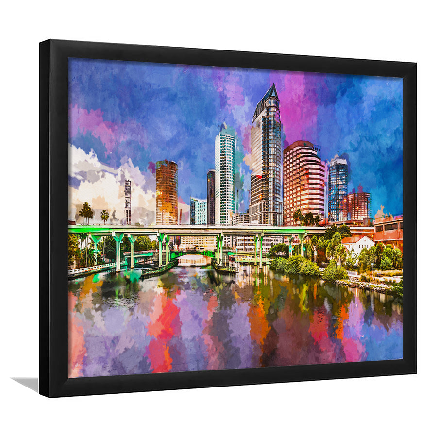 Tampa Florida Usa Downtown Skyline On City Art Watercolor Framed Art Prints Wall Art Decor,Framed Picture