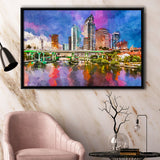 Tampa Florida Usa Downtown Skyline On City Art Watercolor Framed Canvas Prints Wall Art Home Decor,Floating Frame