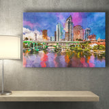 Tampa Florida Usa Downtown Skyline On City Art Watercolor Canvas Prints Wall Art Home Decor, Large Canvas