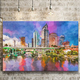 Tampa Florida Usa Downtown Skyline On City Art Watercolor Canvas Prints Wall Art Home Decor, Large Canvas