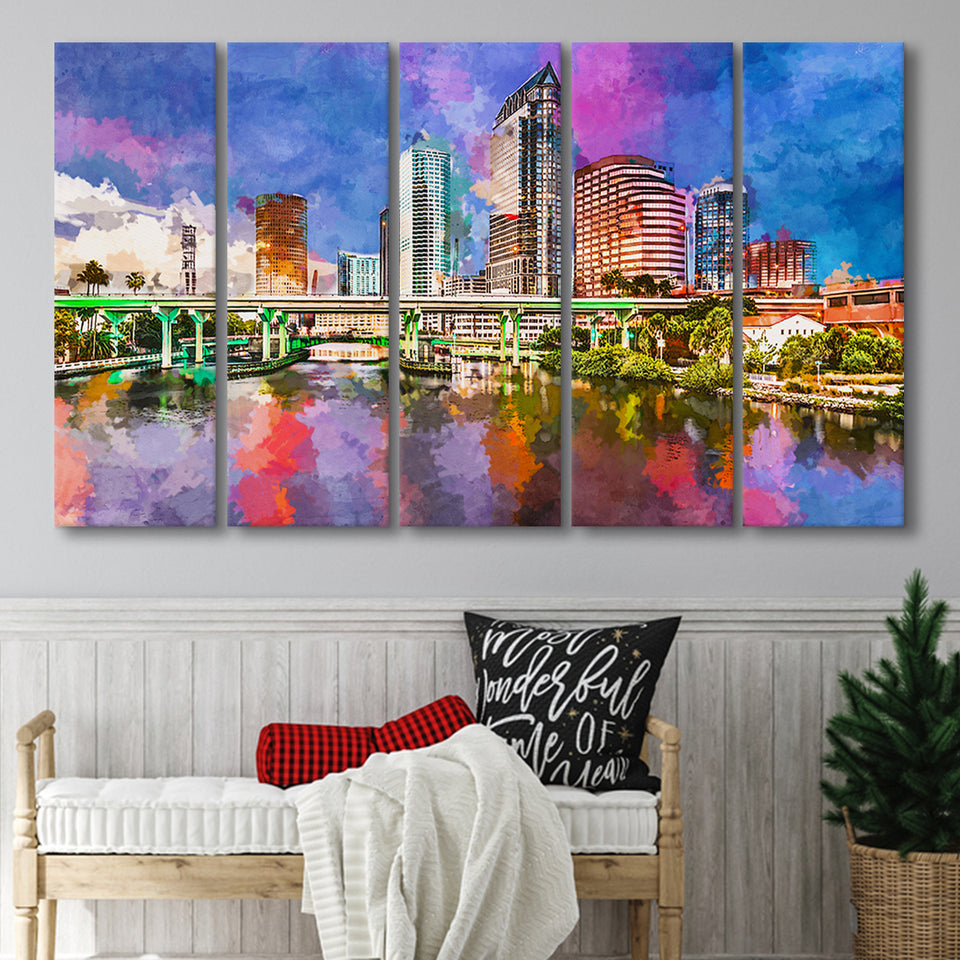 Tampa Florida Usa Downtown Skyline On 5 Pieces Extra Large Canvas Prints Wall Art Home Decor