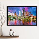 Tampa Florida Usa Downtown Skyline On City Art Watercolor Framed Canvas Prints Wall Art Home Decor,Floating Frame