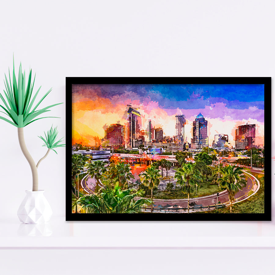 Tampa Florida Usa Downtown Skyline City Art Watercolor Framed Art Prints Wall Art Decor,Framed Picture