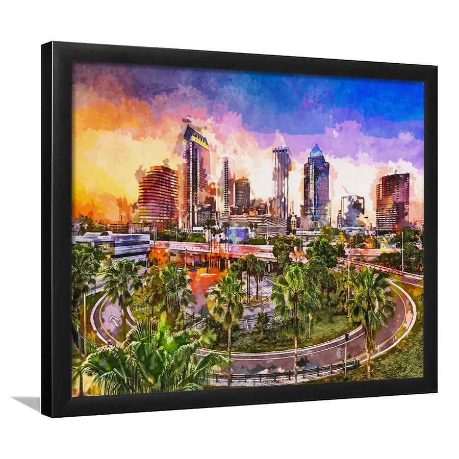 Tampa Florida Usa Downtown Skyline City Art Watercolor Framed Art Prints Wall Art Decor,Framed Picture