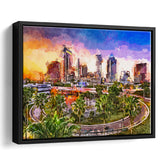 Tampa Florida Usa Downtown Skyline City Art Watercolor Framed Canvas Prints Wall Art Home Decor,Floating Frame