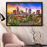 Tampa Florida Usa Downtown Skyline City Art Watercolor Framed Canvas Prints Wall Art Home Decor,Floating Frame