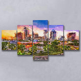 Tampa Florida Usa Downtown Skyline 5 Pieces Mixed Canvas Prints Wall Art Home Decor