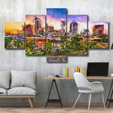 Tampa Florida Usa Downtown Skyline 5 Pieces Mixed Canvas Prints Wall Art Home Decor