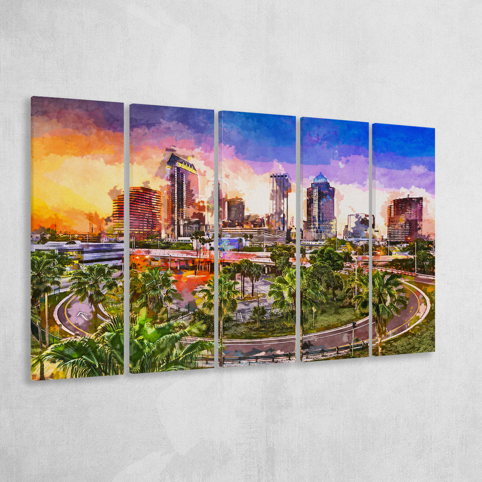 Tampa Florida Usa Downtown Skyline 5 Pieces Extra Large Canvas Prints Wall Art Home Decor