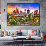 Tampa Florida Usa Downtown Skyline City Art Watercolor Framed Canvas Prints Wall Art Home Decor,Floating Frame