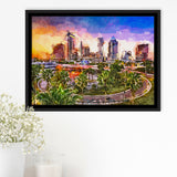 Tampa Florida Usa Downtown Skyline City Art Watercolor Framed Canvas Prints Wall Art Home Decor,Floating Frame