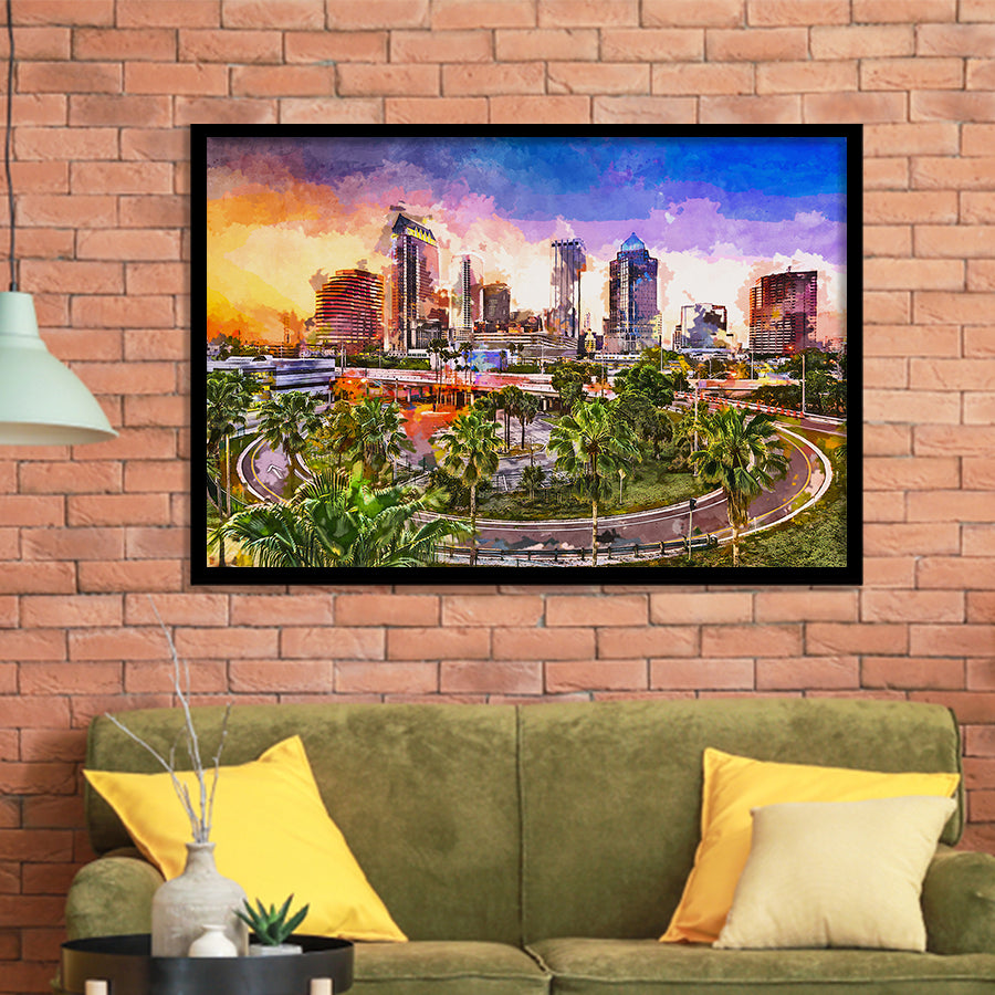 Tampa Florida Usa Downtown Skyline City Art Watercolor Framed Art Prints Wall Art Decor,Framed Picture