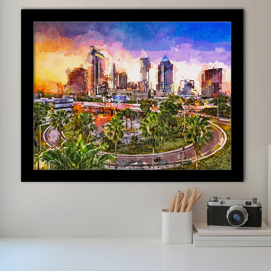 Tampa Florida Usa Downtown Skyline City Art Watercolor Framed Art Prints Wall Art Decor,Framed Picture