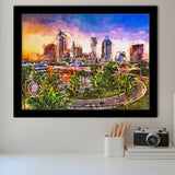 Tampa Florida Usa Downtown Skyline City Art Watercolor Framed Art Prints Wall Art Decor,Framed Picture