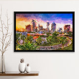 Tampa Florida Usa Downtown Skyline City Art Watercolor Framed Canvas Prints Wall Art Home Decor,Floating Frame