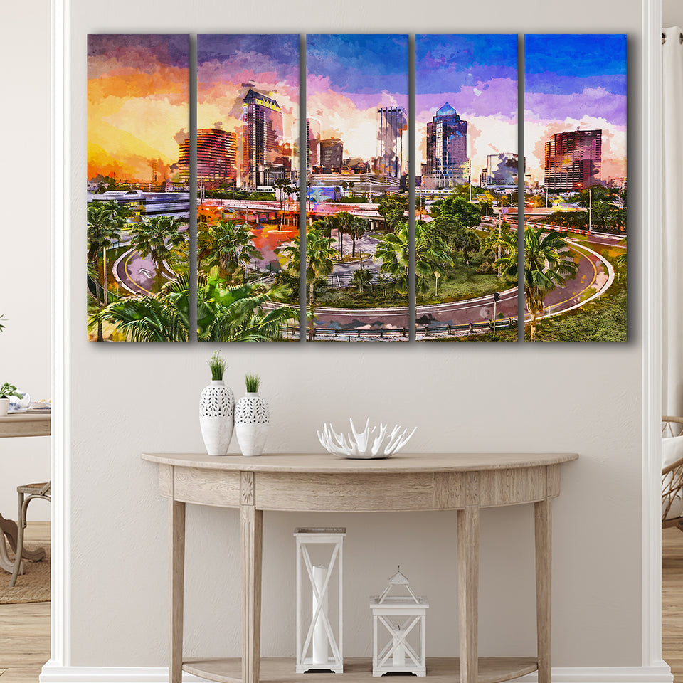 Tampa Florida Usa Downtown Skyline 5 Pieces Extra Large Canvas Prints Wall Art Home Decor