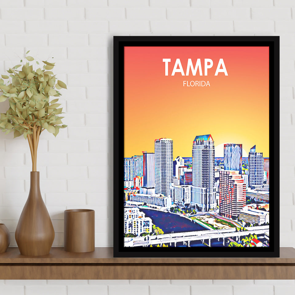 Tampa FL Art, Large Canvas, Framed Canvas Print Wall Art Home Decor, Floating Frame