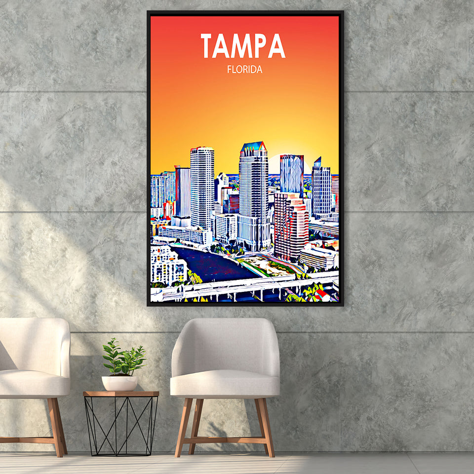 Tampa FL Art, Large Canvas, Framed Canvas Print Wall Art Home Decor, Floating Frame