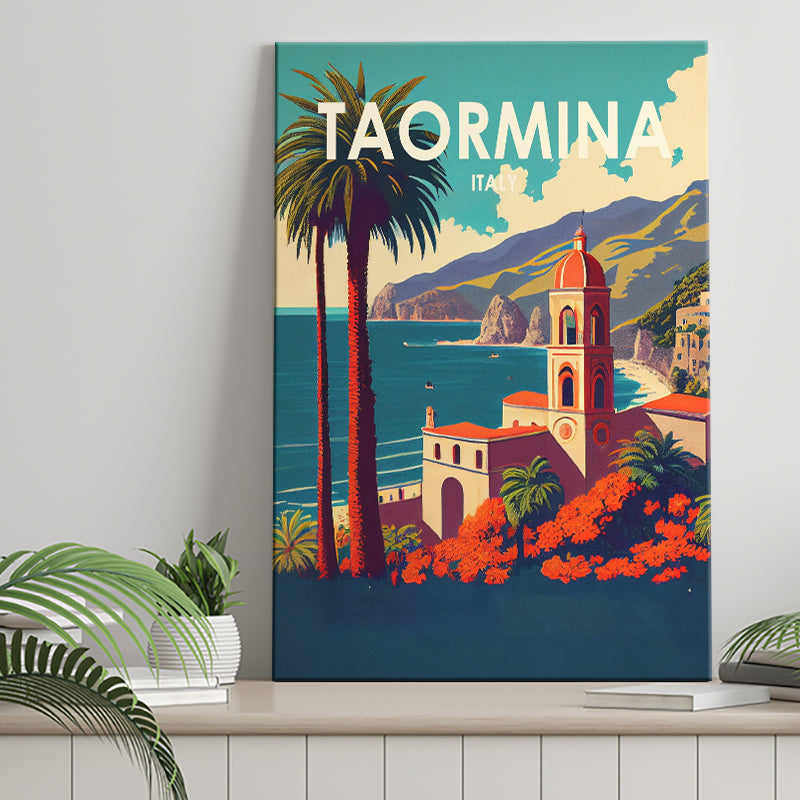 Taormina Italy Retro Art Print ,City Art Print, Large Canvas, Canvas Print Wall Art Home Decor