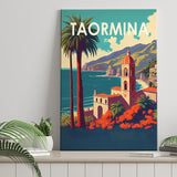 Taormina Italy Retro Art Print ,City Art Print, Large Canvas, Canvas Print Wall Art Home Decor