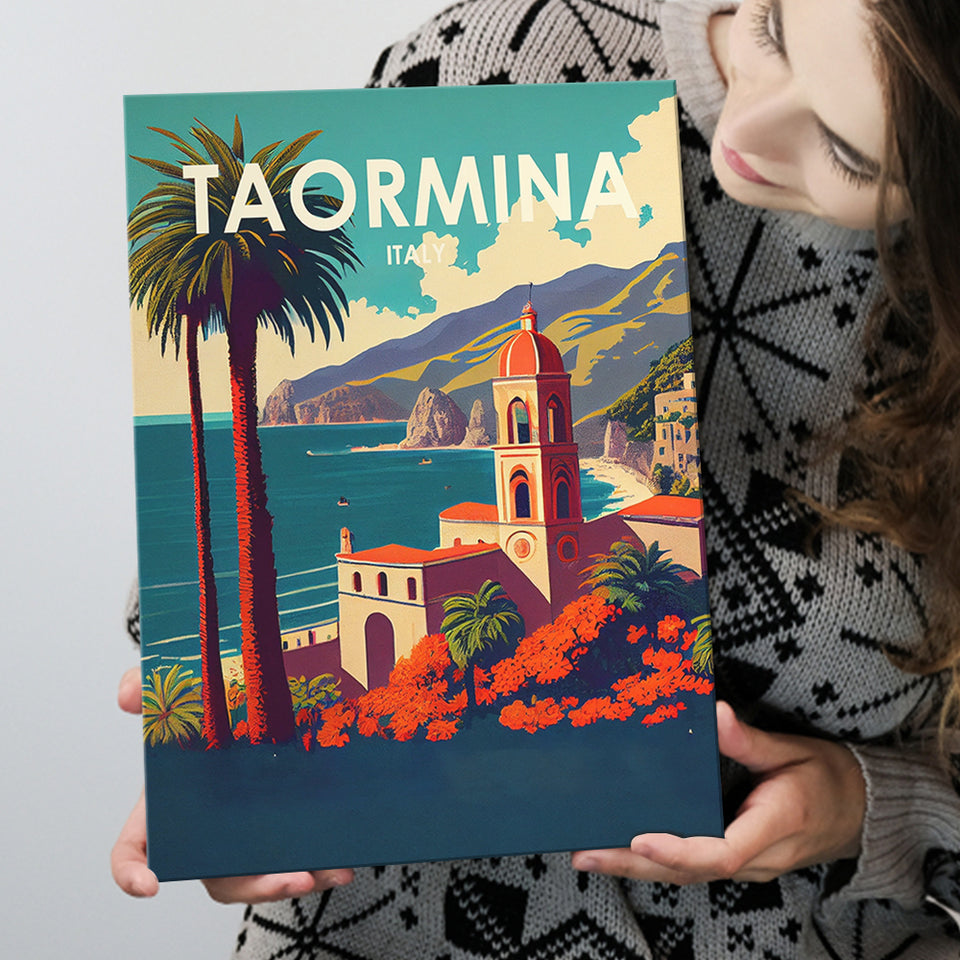 Taormina Italy Retro Art Print ,City Art Print, Large Canvas, Canvas Print Wall Art Home Decor
