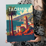 Taormina Italy Retro Art Print ,City Art Print, Large Canvas, Canvas Print Wall Art Home Decor