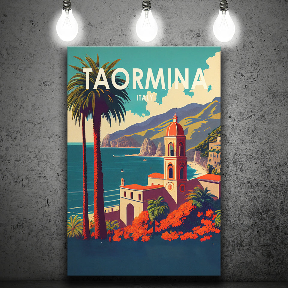 Taormina Italy Retro Art Print ,City Art Print, Large Canvas, Canvas Print Wall Art Home Decor