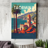 Taormina Italy Retro Art Print ,City Art Print, Large Canvas, Canvas Print Wall Art Home Decor